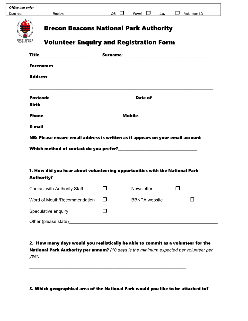 Volunteer Enquiry and Registration Form
