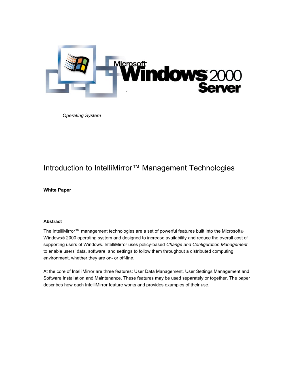 Introduction to Intellimirror Management Technologies