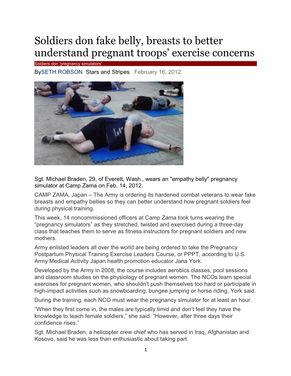 Soldiers Don Fake Belly, Breasts to Better Understand Pregnant Troops' Exercise Concerns