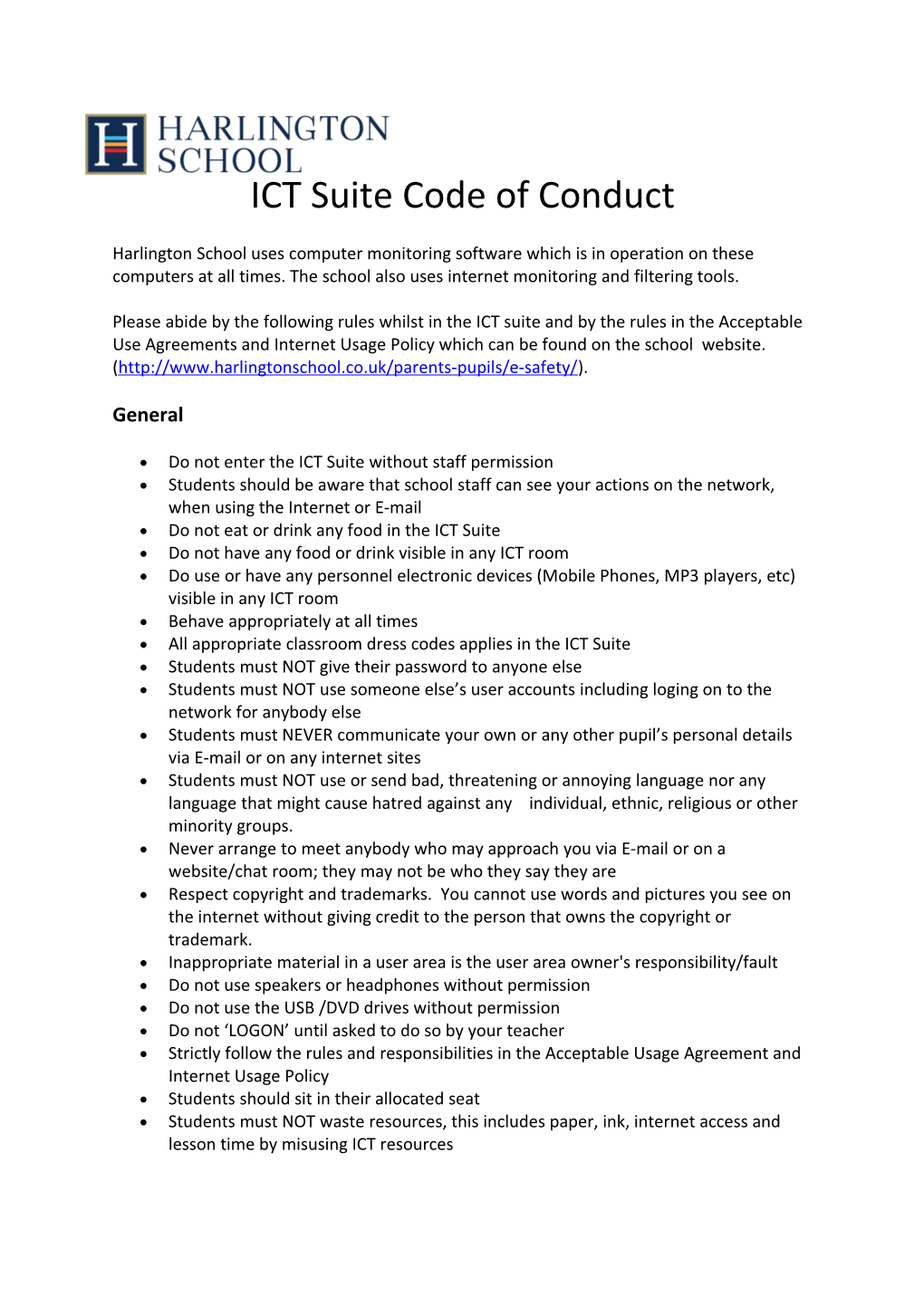 ICT Suite Code of Conduct