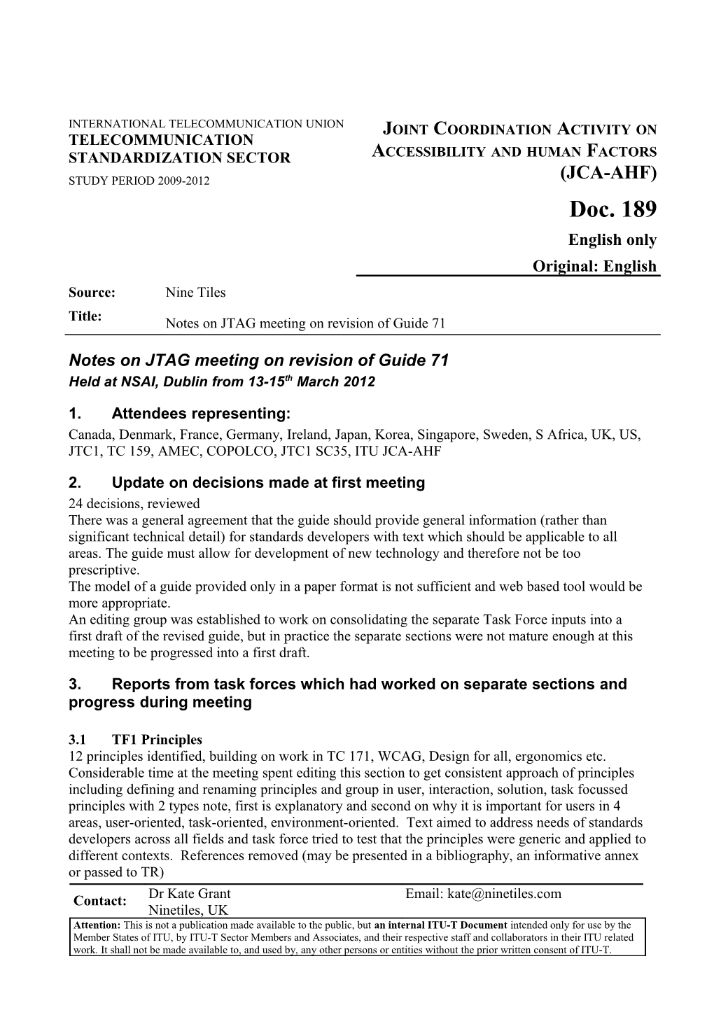 Notes on JTAG Meeting on Revision of Guide 71