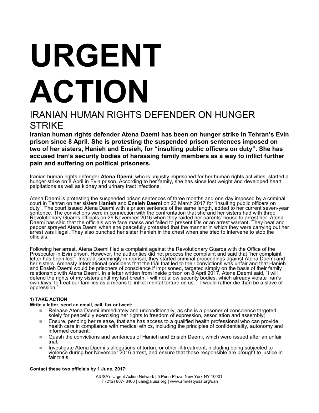 Iranian Human Rights Defender on Hunger Strike