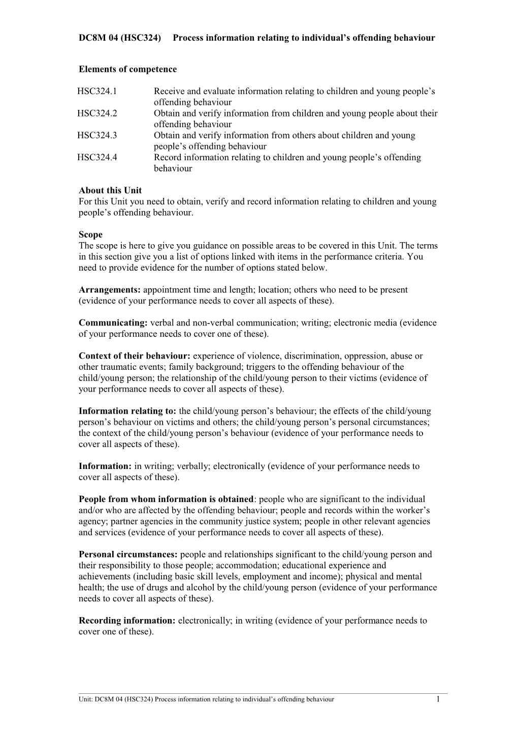 DC8M 04 (HSC324)Process Information Relating to Individual S Offending Behaviour