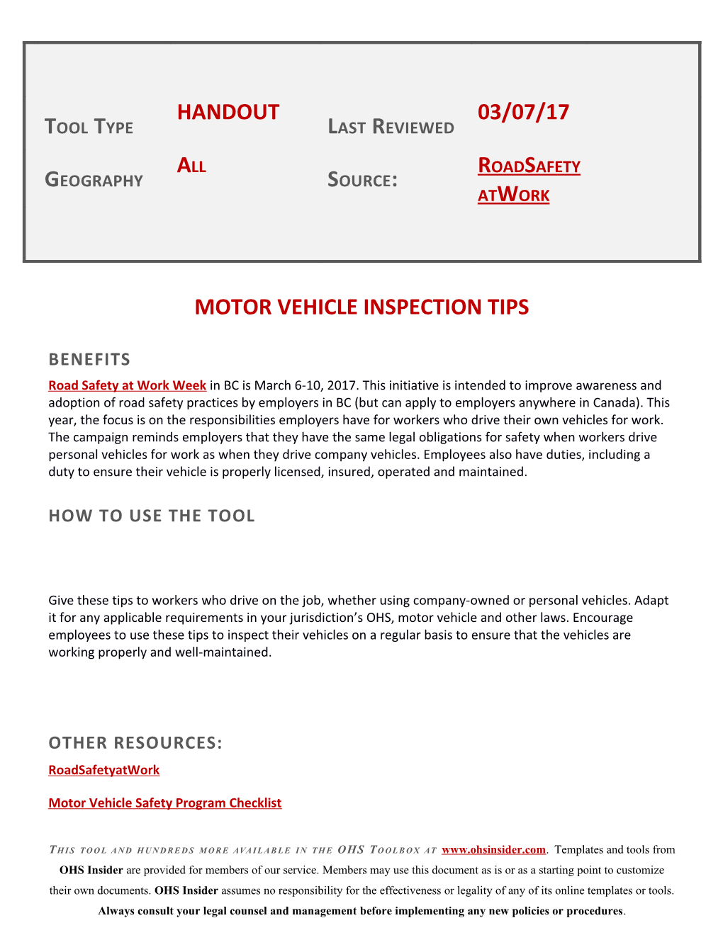 Motor Vehicleinspection Tips