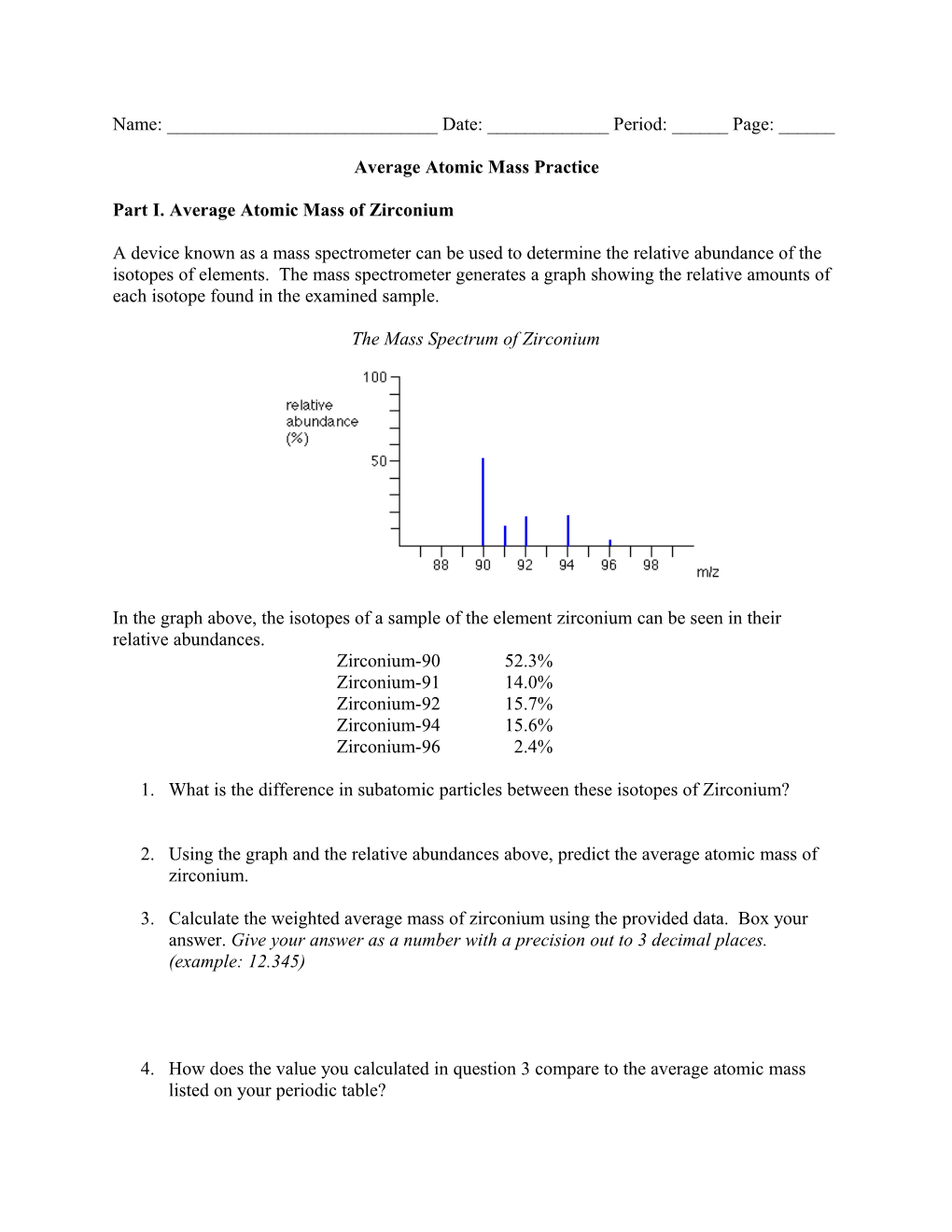 Average Atomic Mass of Isotopes