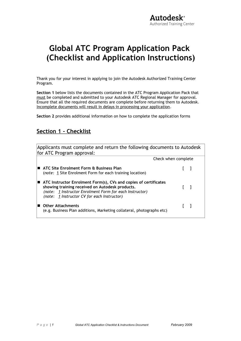 Checklist and ATC Program Enrolment Guide