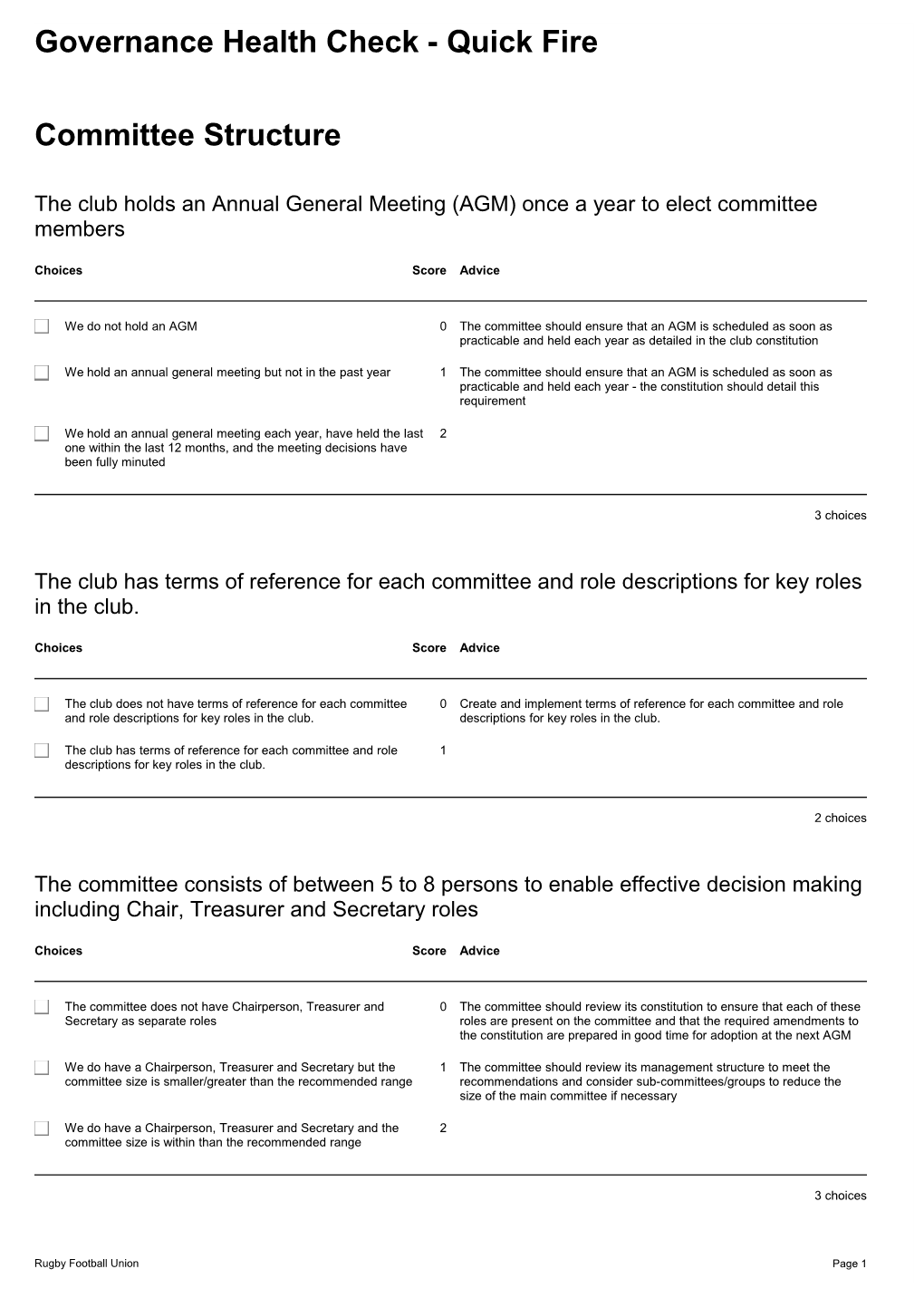 Governance Health Check - Quick Fire