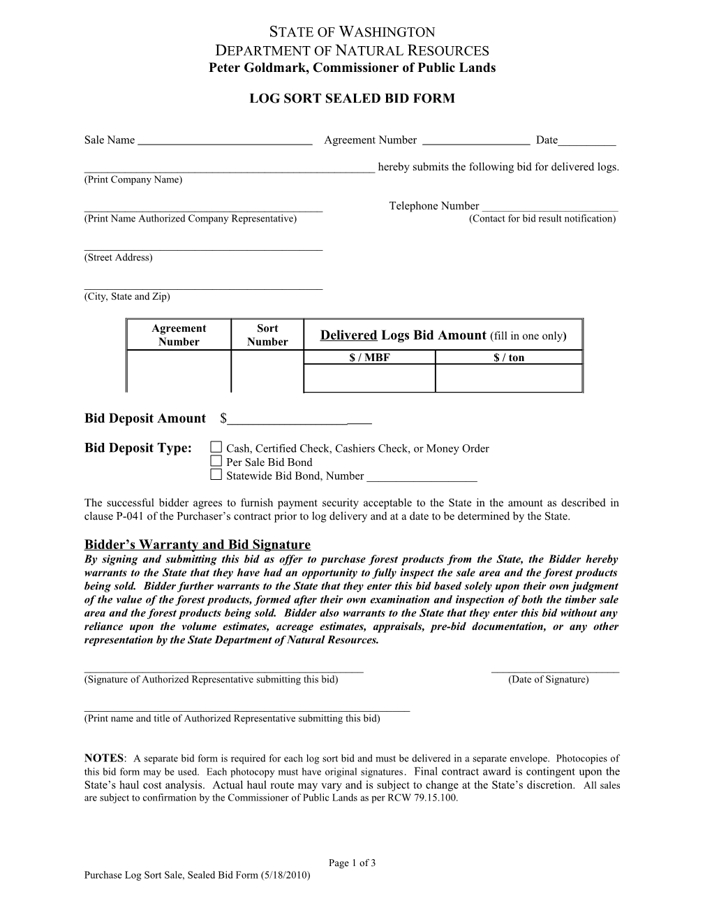 Log Sort Sealed Bid Form