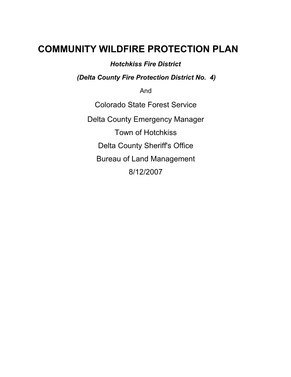 Community Wildfire Protection Plan