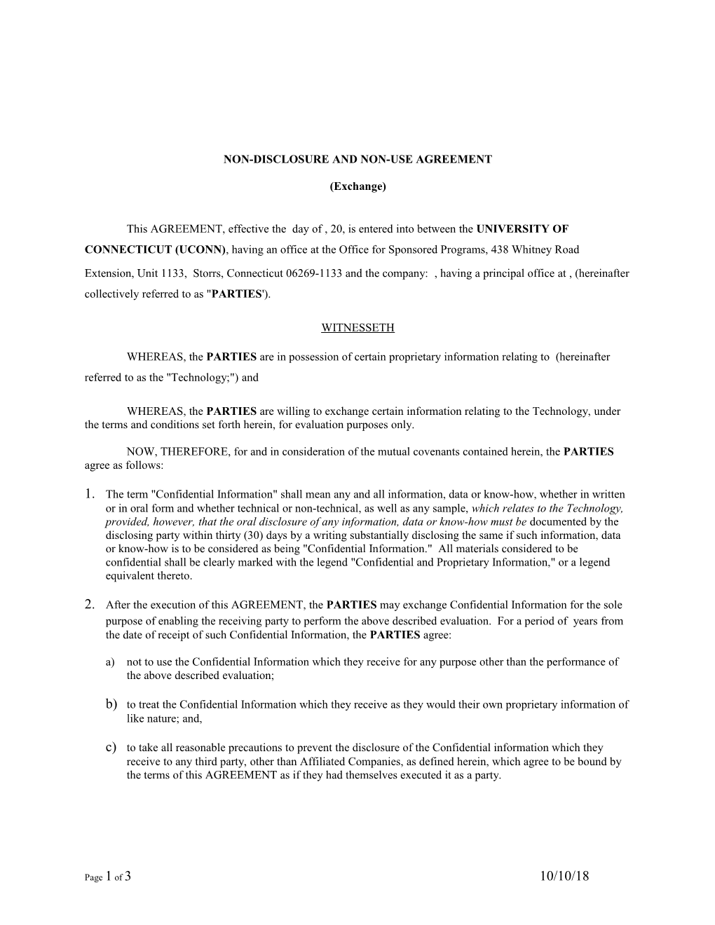 Non-Disclosure and Non-Use Agreement