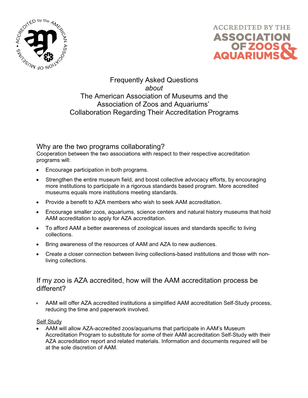 Association of Zoos and Aquariaums (AZA) Statement of Support and Collaboration with The