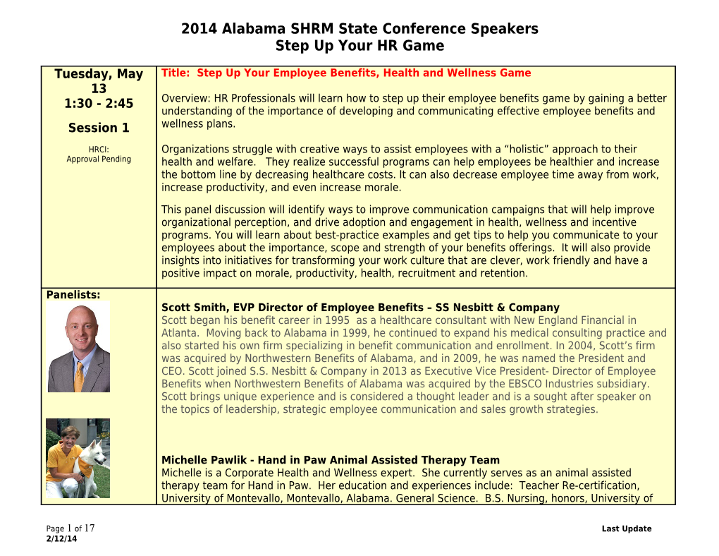 2014 Alabama SHRM State Conference Speakers