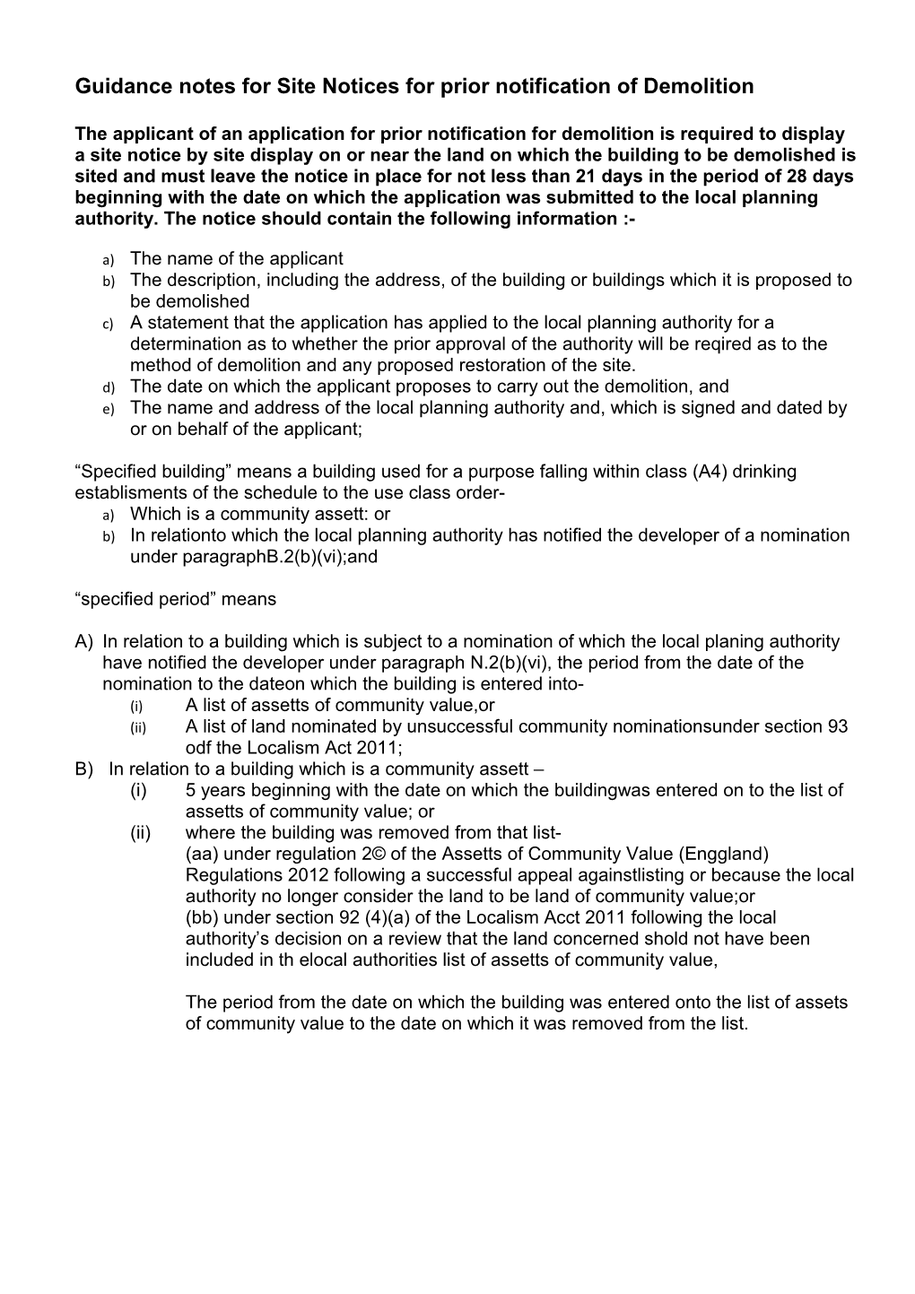 Guidance Notes for Site Notices for Prior Notification of Demolition