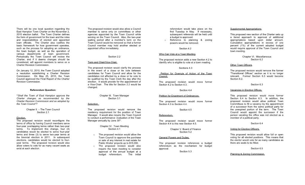 On the November 2, 2010 Election Ballot, There Will Be One Referendum Question Regarding