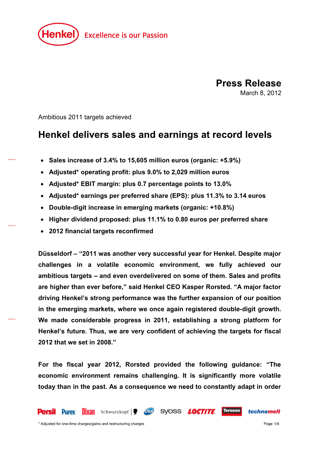 Henkel Delivers Sales and Earnings at Record Levels