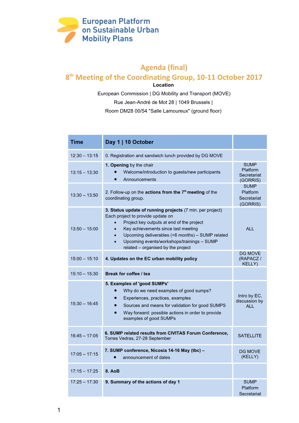 8Thmeeting of the Coordinating Group, 10-11 October 2017