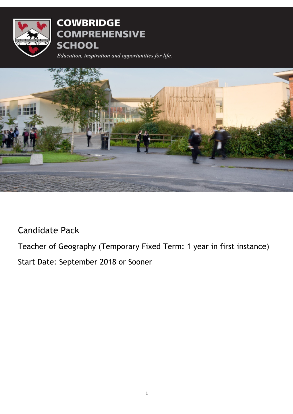 Teacher of Geography (Temporary Fixed Term: 1 Year in First Instance)