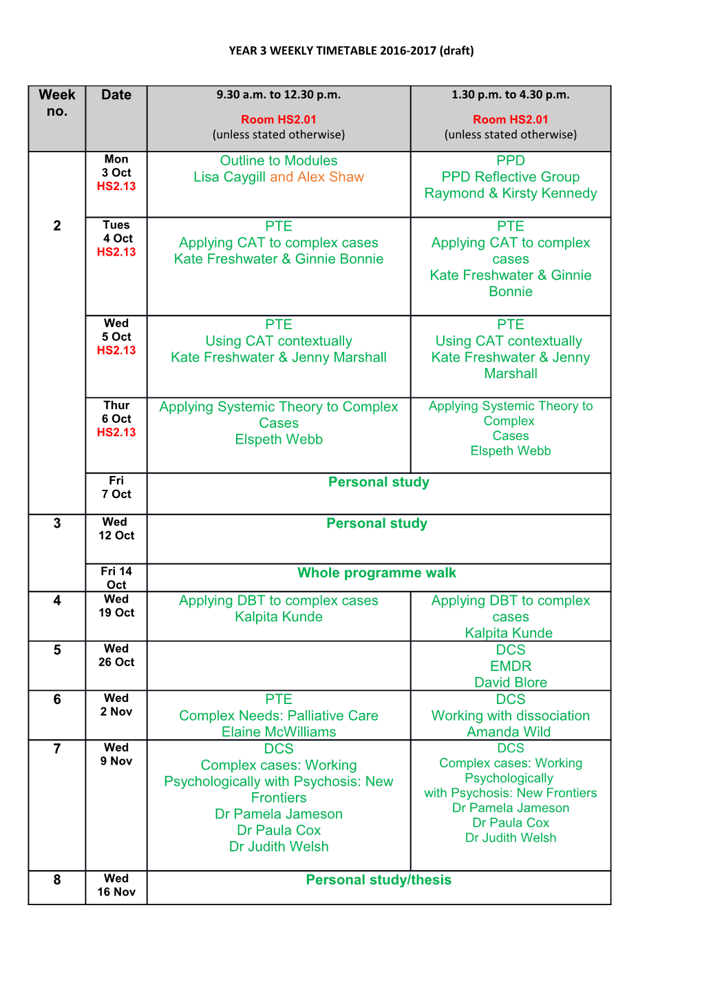 YEAR 3 WEEKLY TIMETABLE 2016-2017 (Draft)