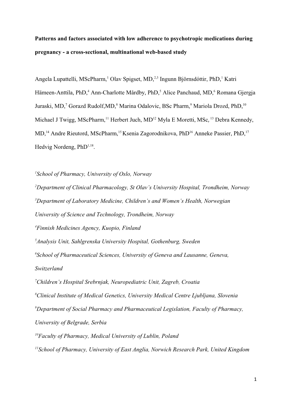 Patterns and Factors Associated with Low Adherence to Psychotropic Medications During