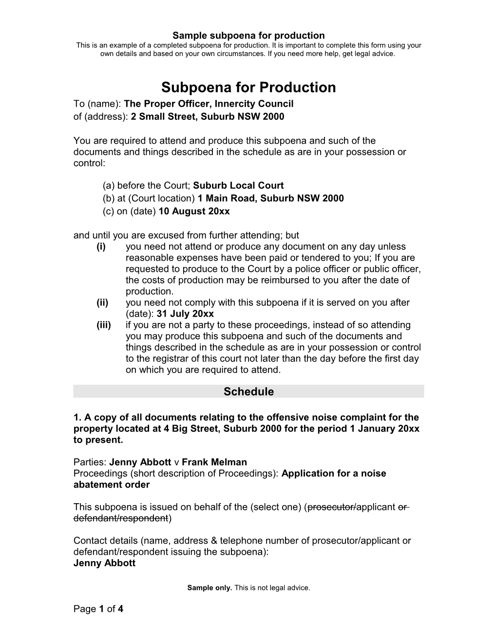 Subpoena for Production