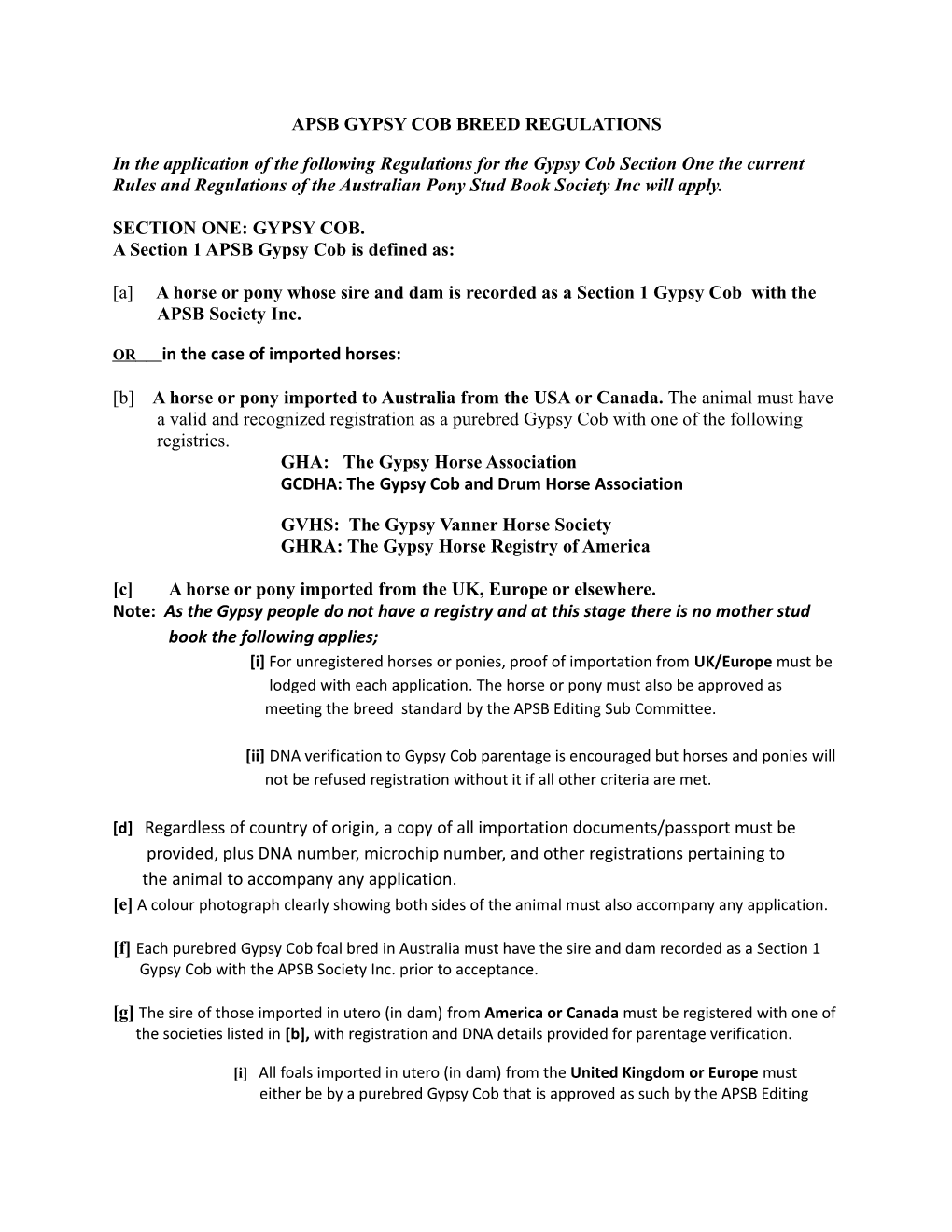 Apsb Gypsy Cob Breed Regulations