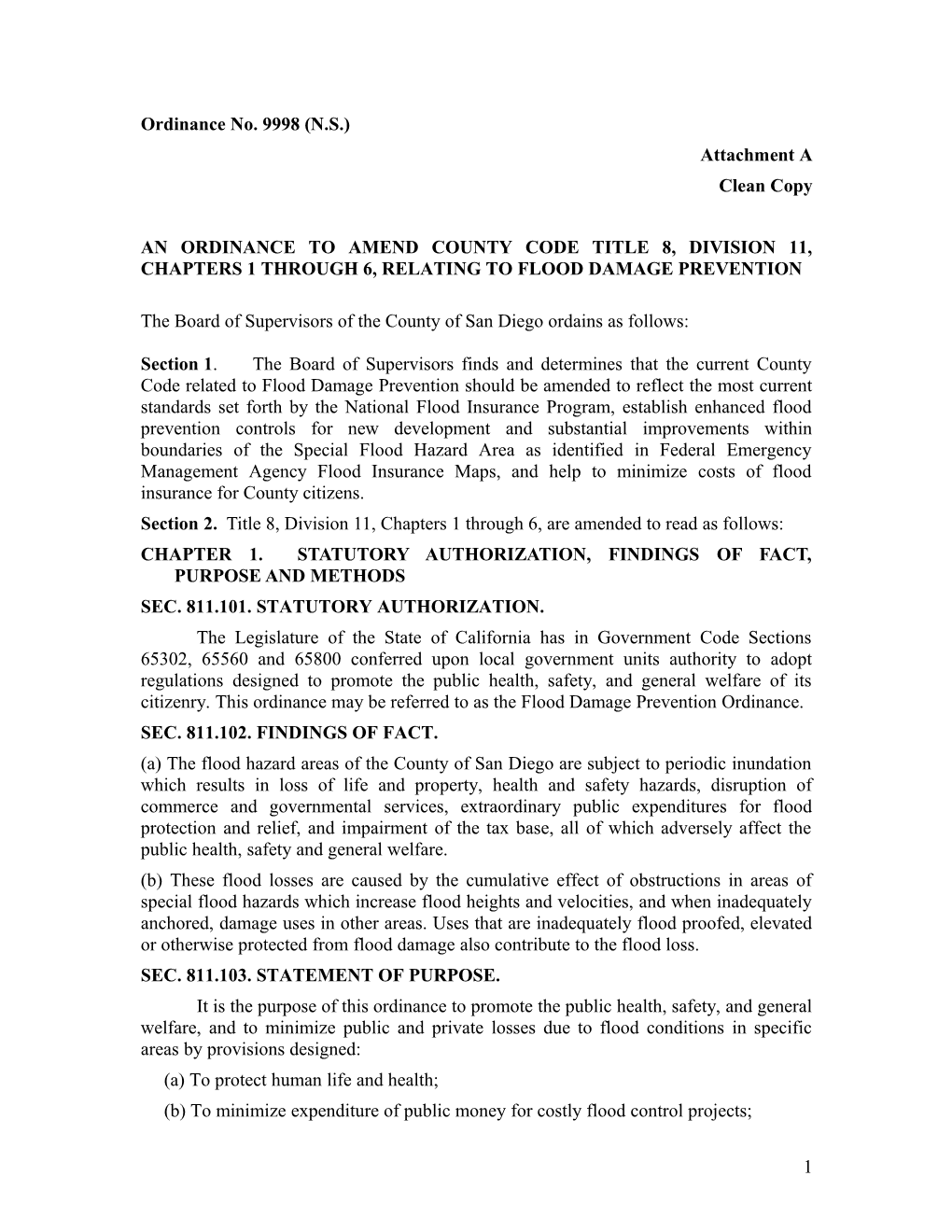 An Ordinance to Amend County Code Title 8, Division 11, Chapters 1 Through 6, Relating