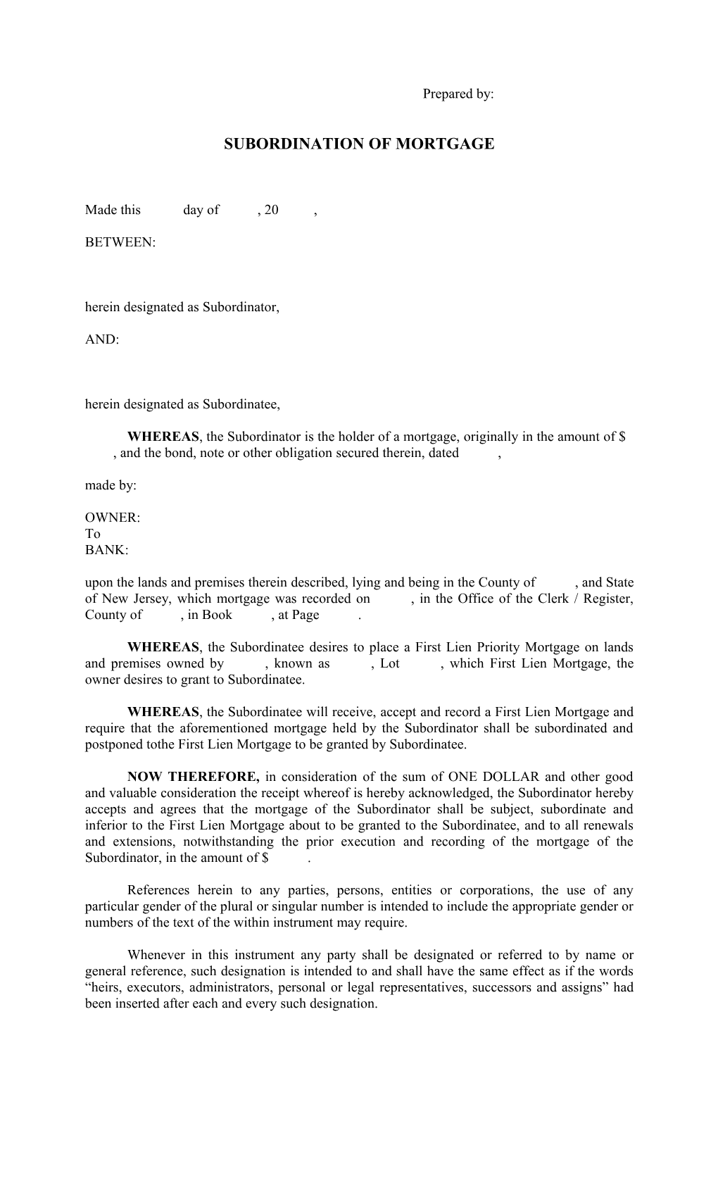 Subordination of Mortgage