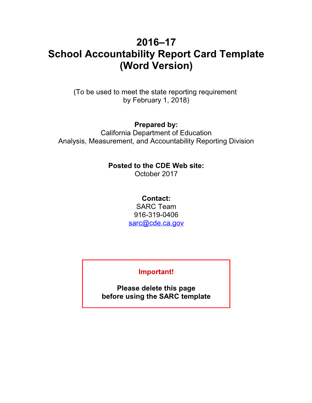 2016-17 SARC Template in Word - School Accountability Report Card (CA Dept of Education)
