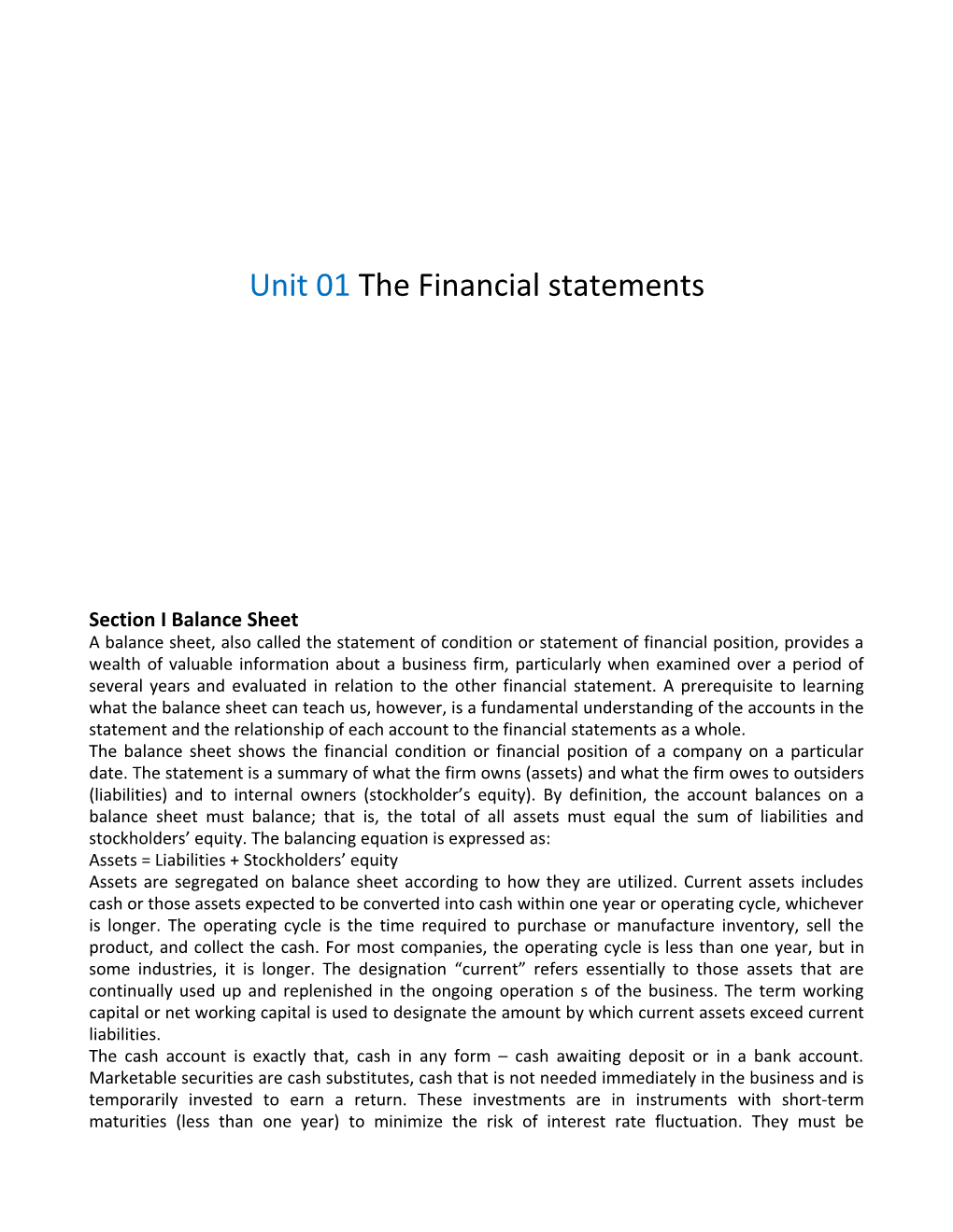 Unit 01 the Financial Statements
