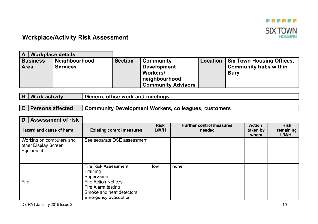 Workplace/Activity Risk Assessment