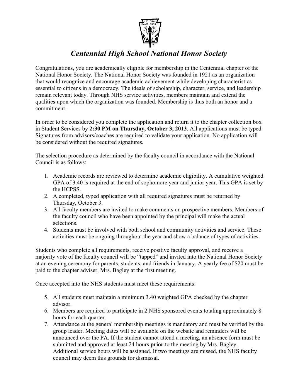 Centennial High School National Honor Society