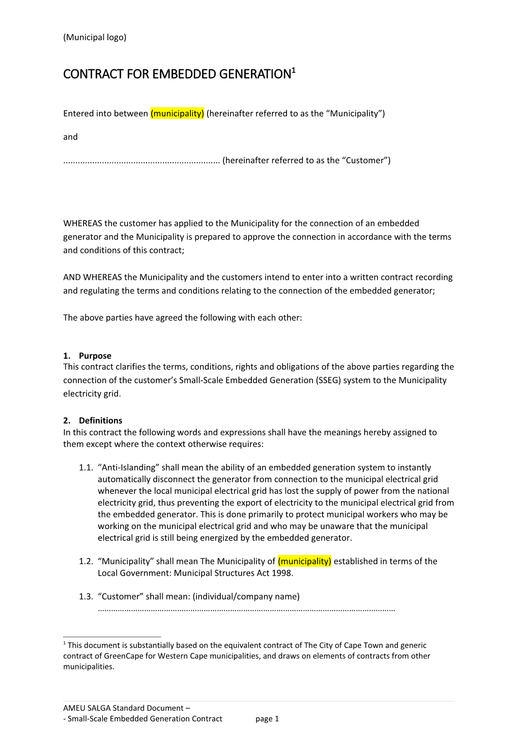 Contract for Embedded Generation 1