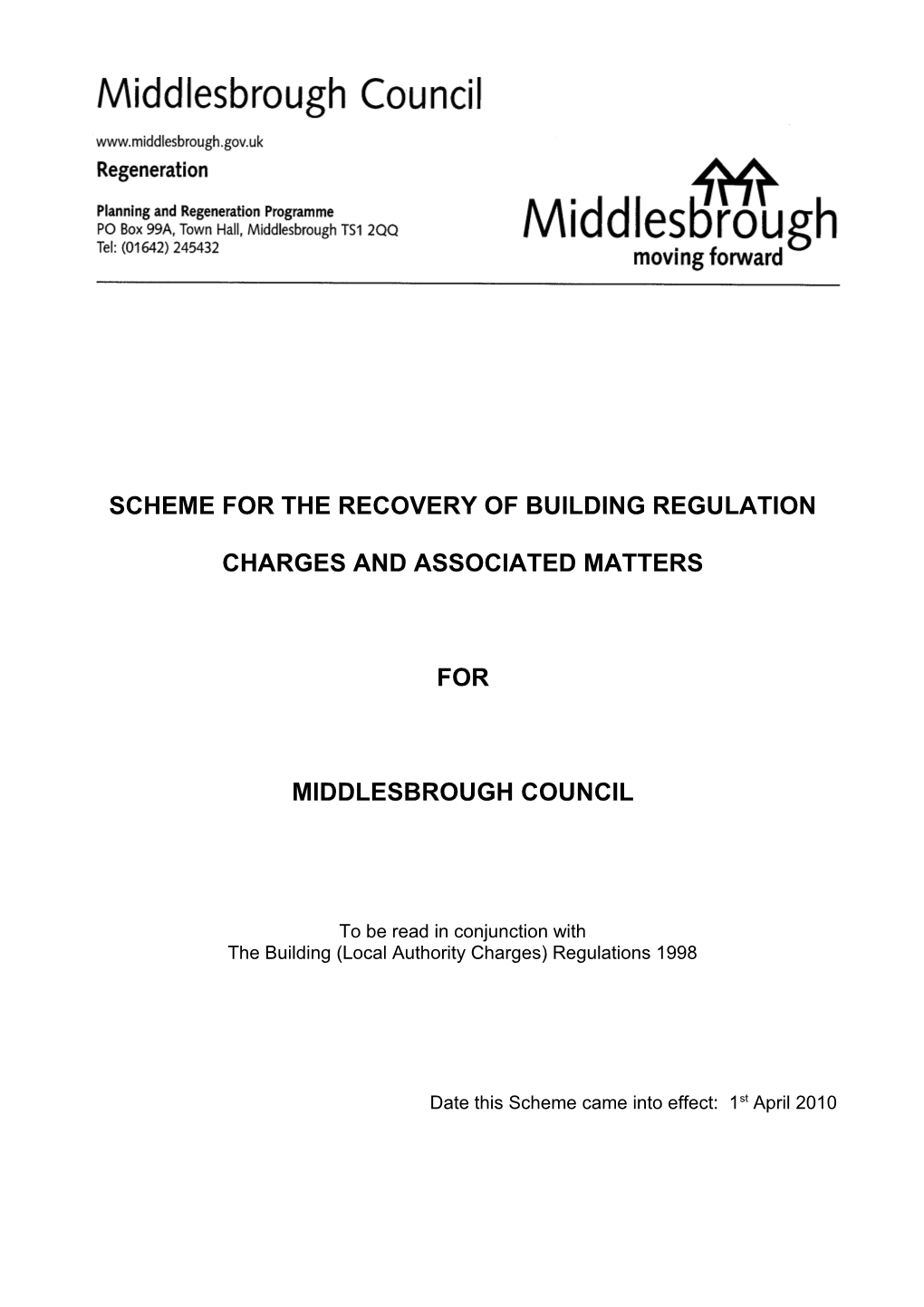 Scheme for the Recovery of Building Regulation Charges and Associated Matters