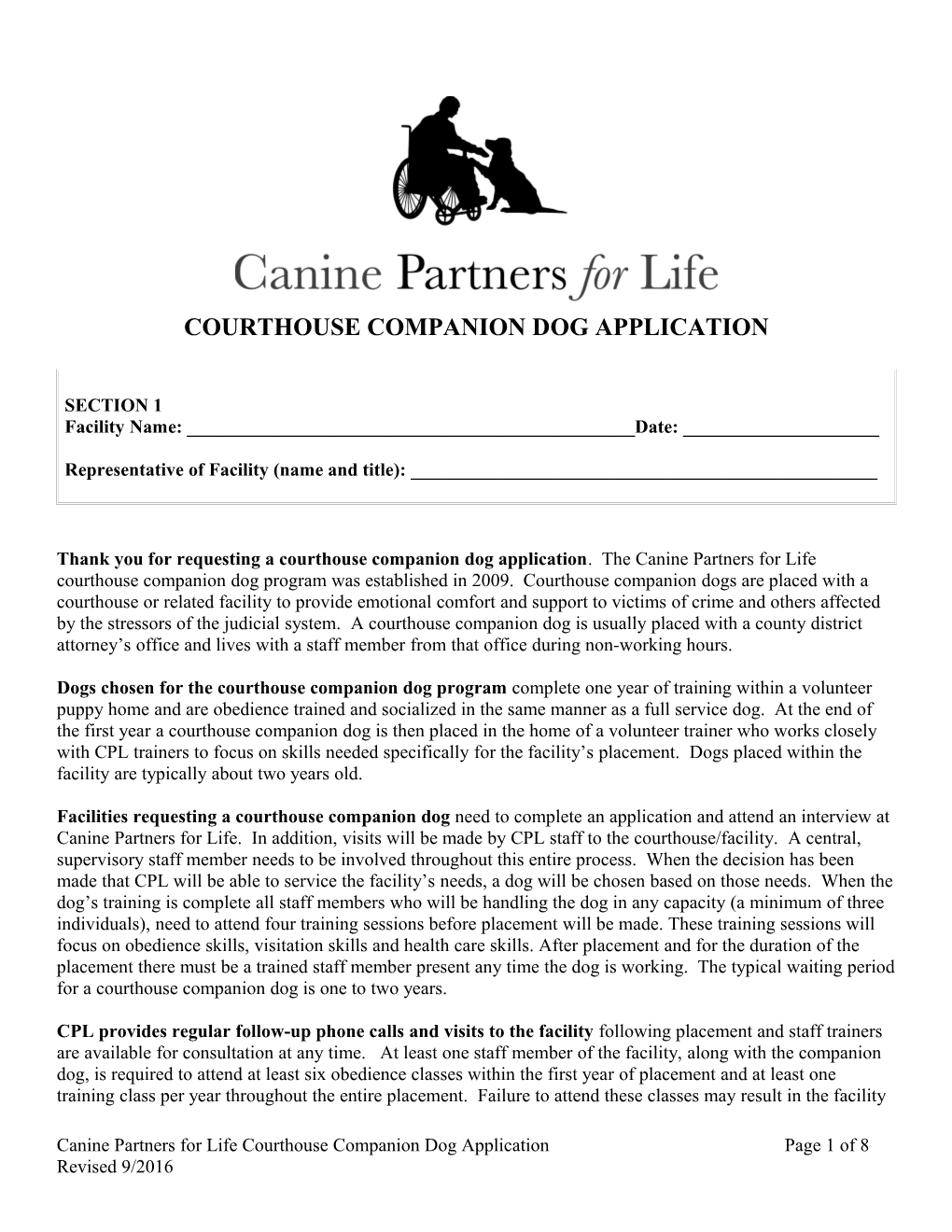 Residential Companion Dog Application