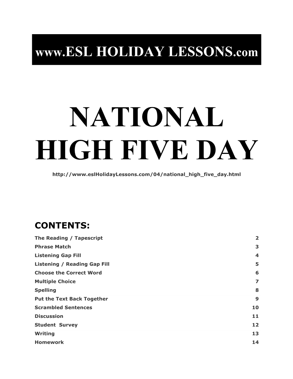 Holiday Lessons - National High Five Day