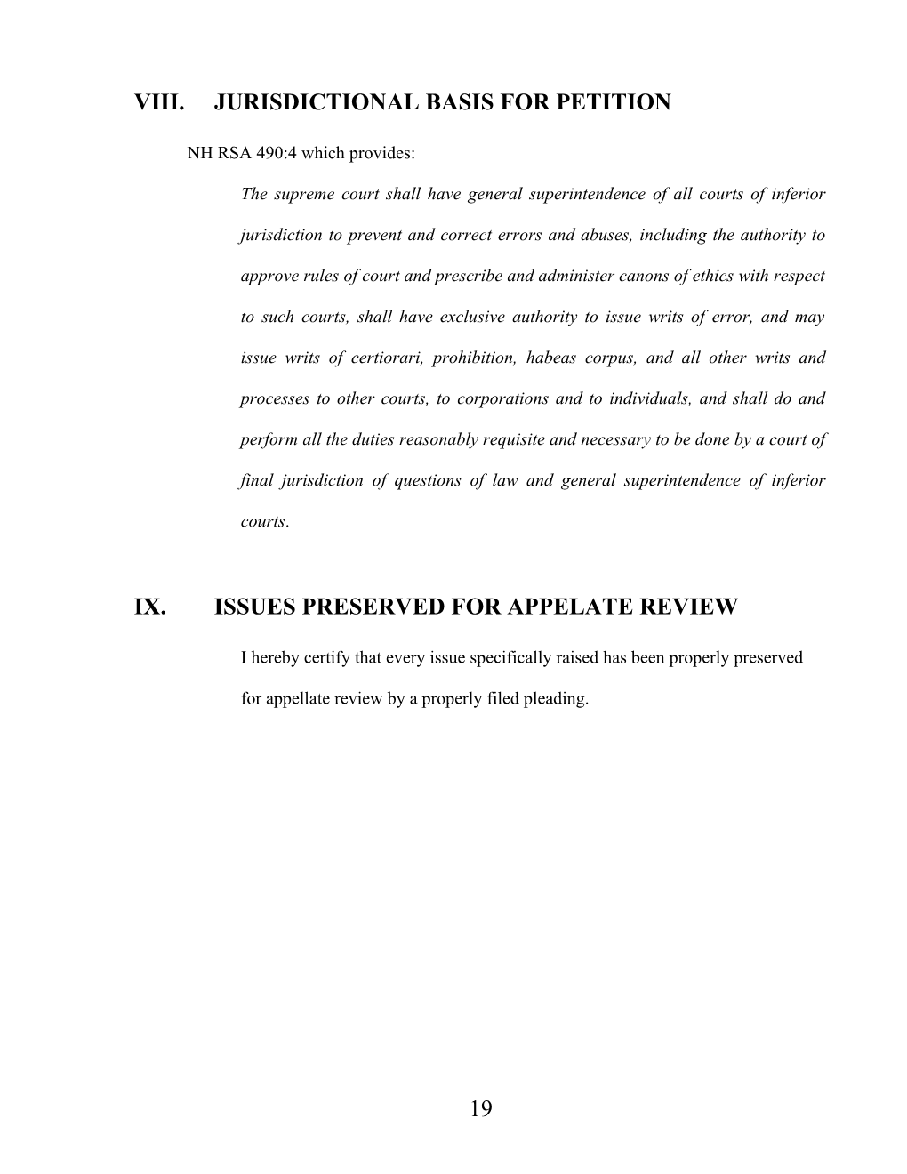 Viii.Jurisdictional Basis for Petition