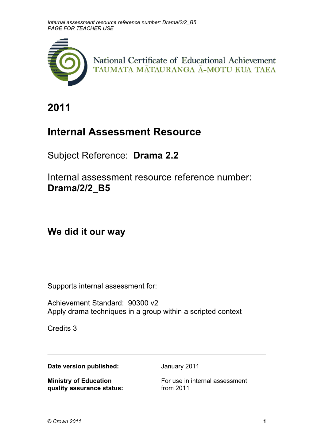 Drama L2 Internal Assessment Resource