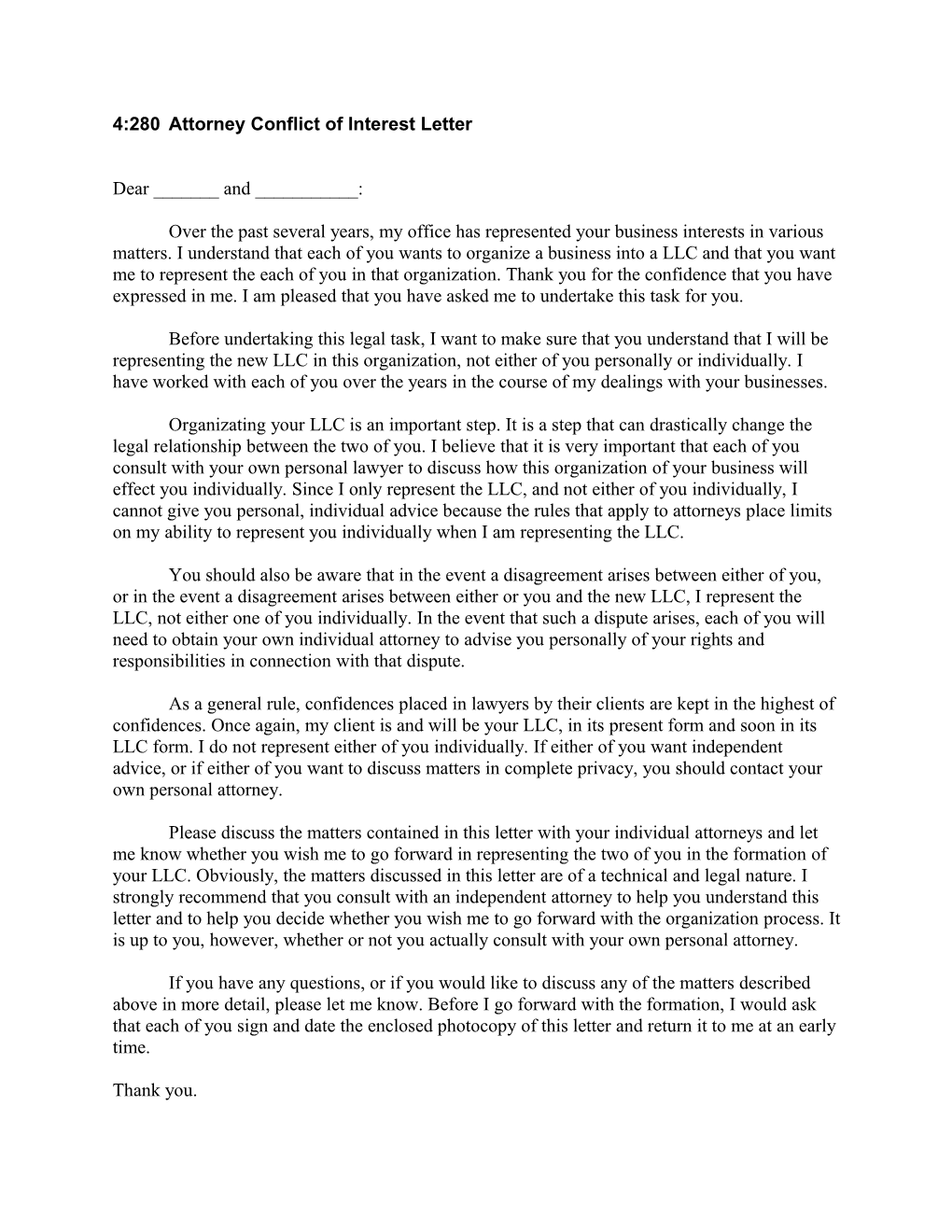 Attorney Conflict of Interest Letter