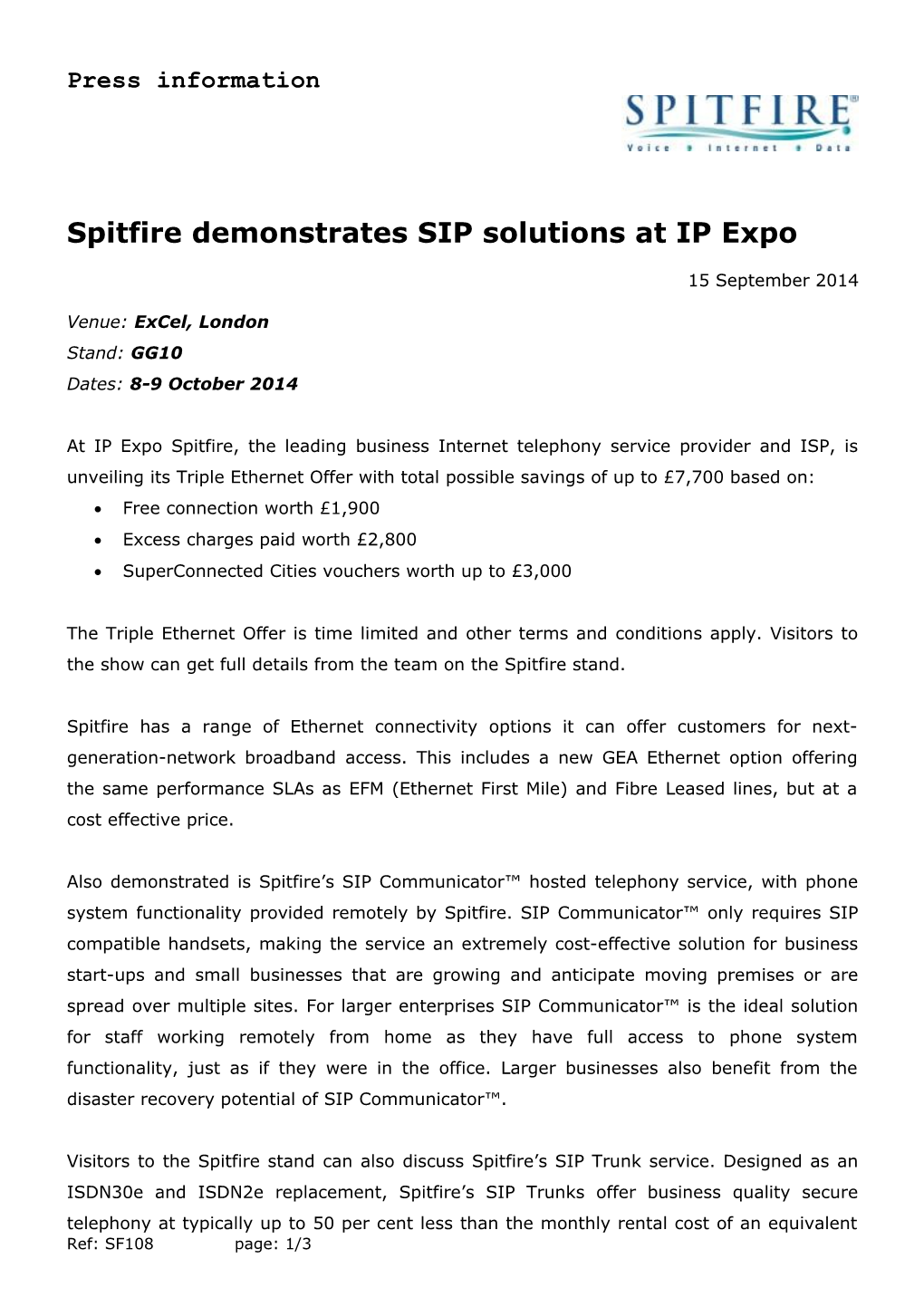 Spitfire Demonstrates SIP Solutions at IP Expo