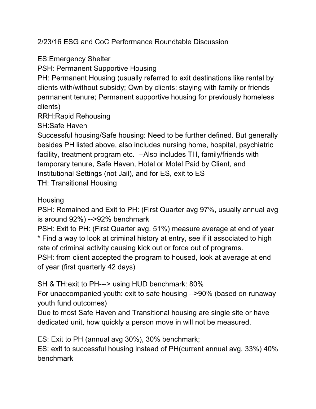 2/23/16 ESG and Coc Performance Roundtable Discussion