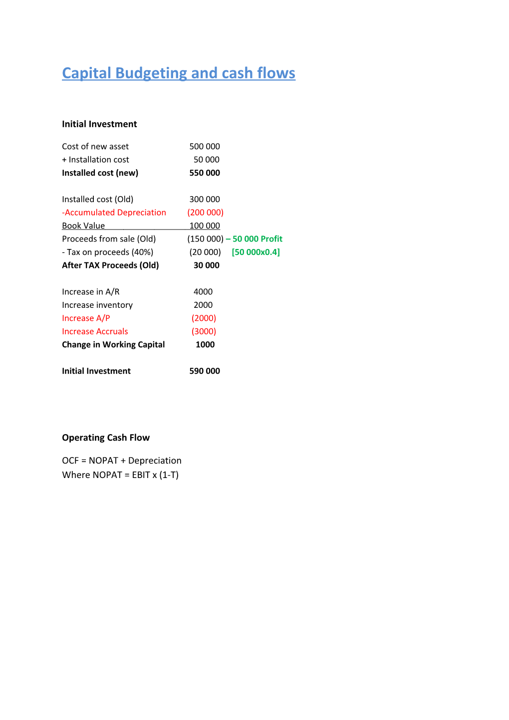 Capital Budgeting and Cash Flows