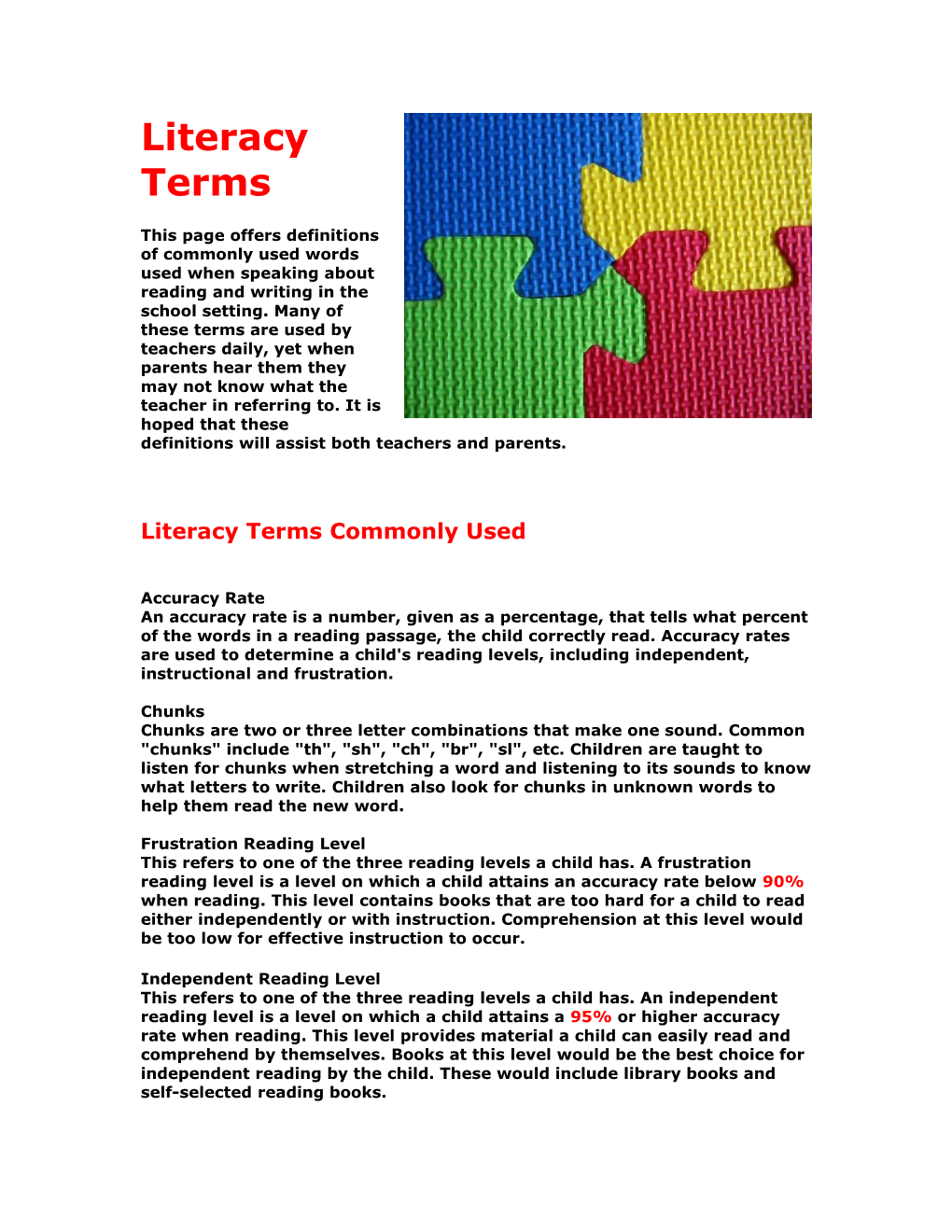 Literacy Terms Commonly Used