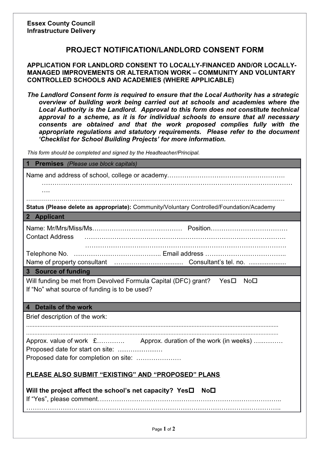 Project Notification/Landlord Consent Form