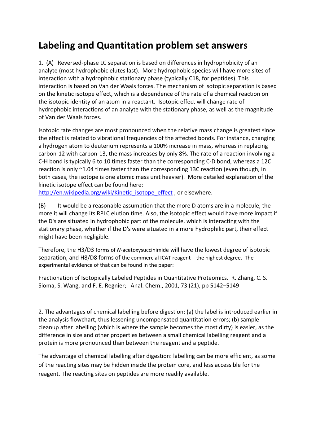 Labeling and Quantitation Problem Set Answers