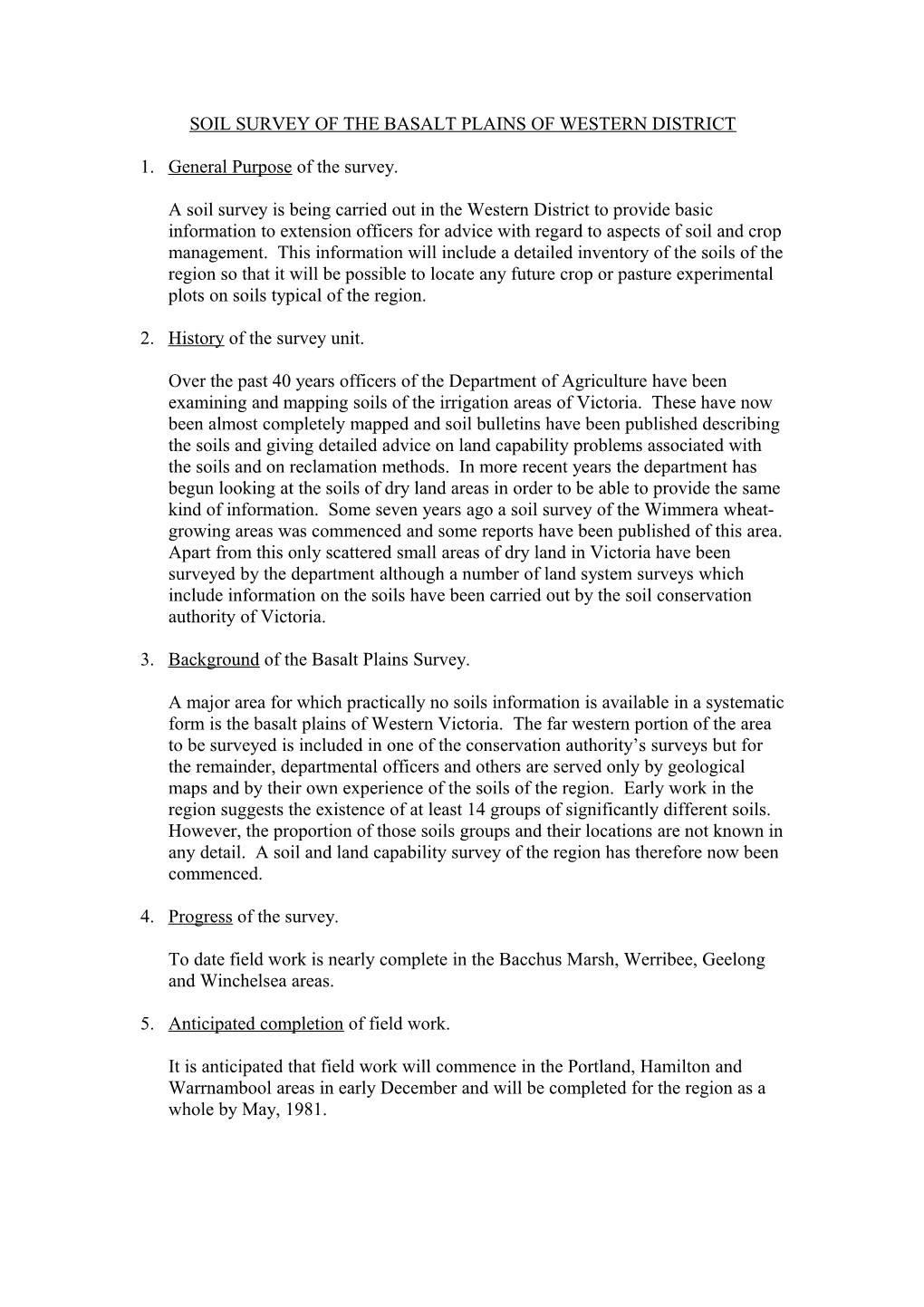 Soil Survey of the Basalt Plains of Western District