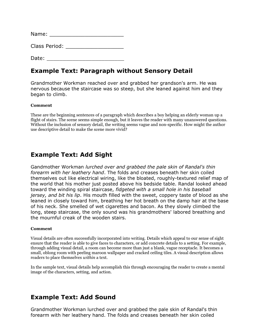 Example Text: Paragraph Without Sensory Detail