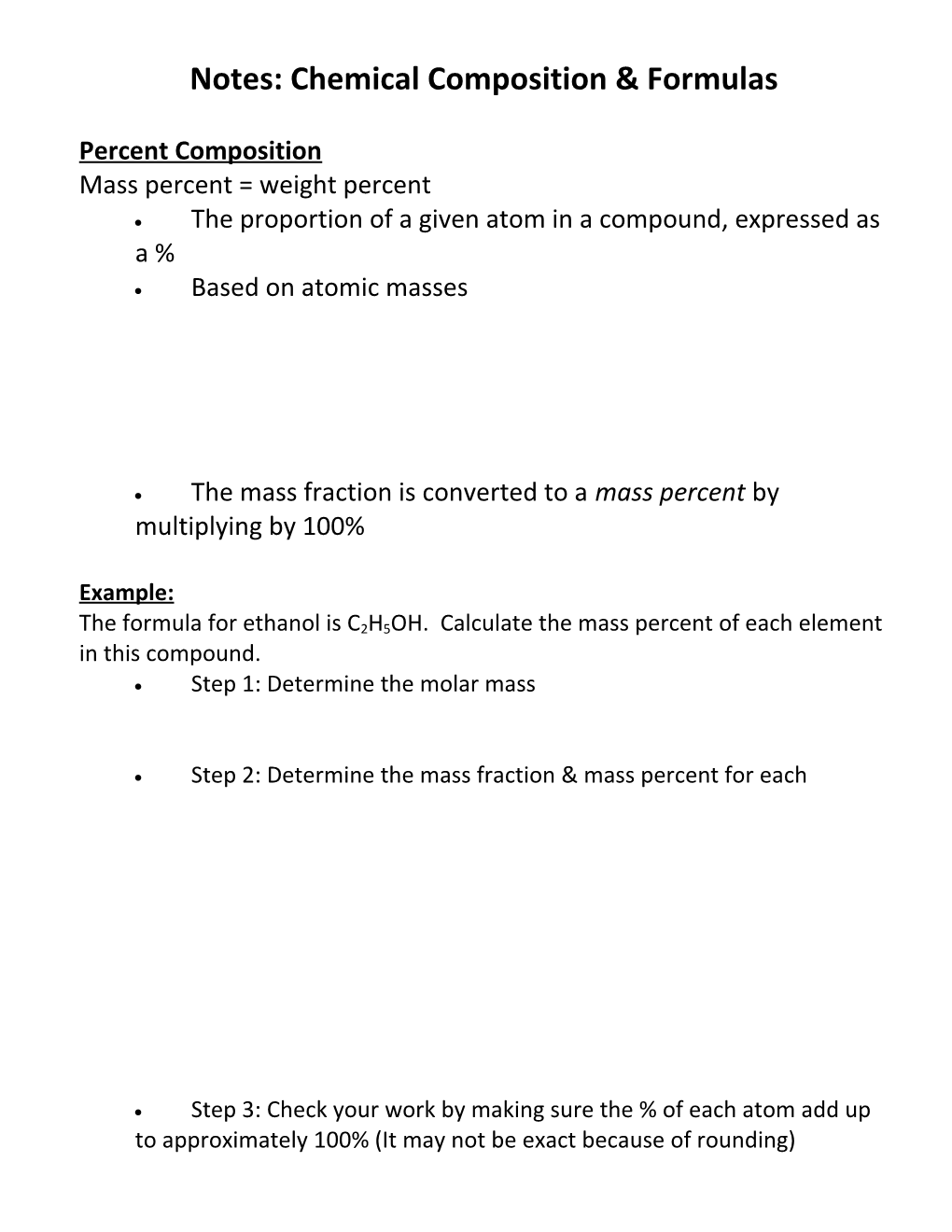Notes: Chemical Composition & Formulas