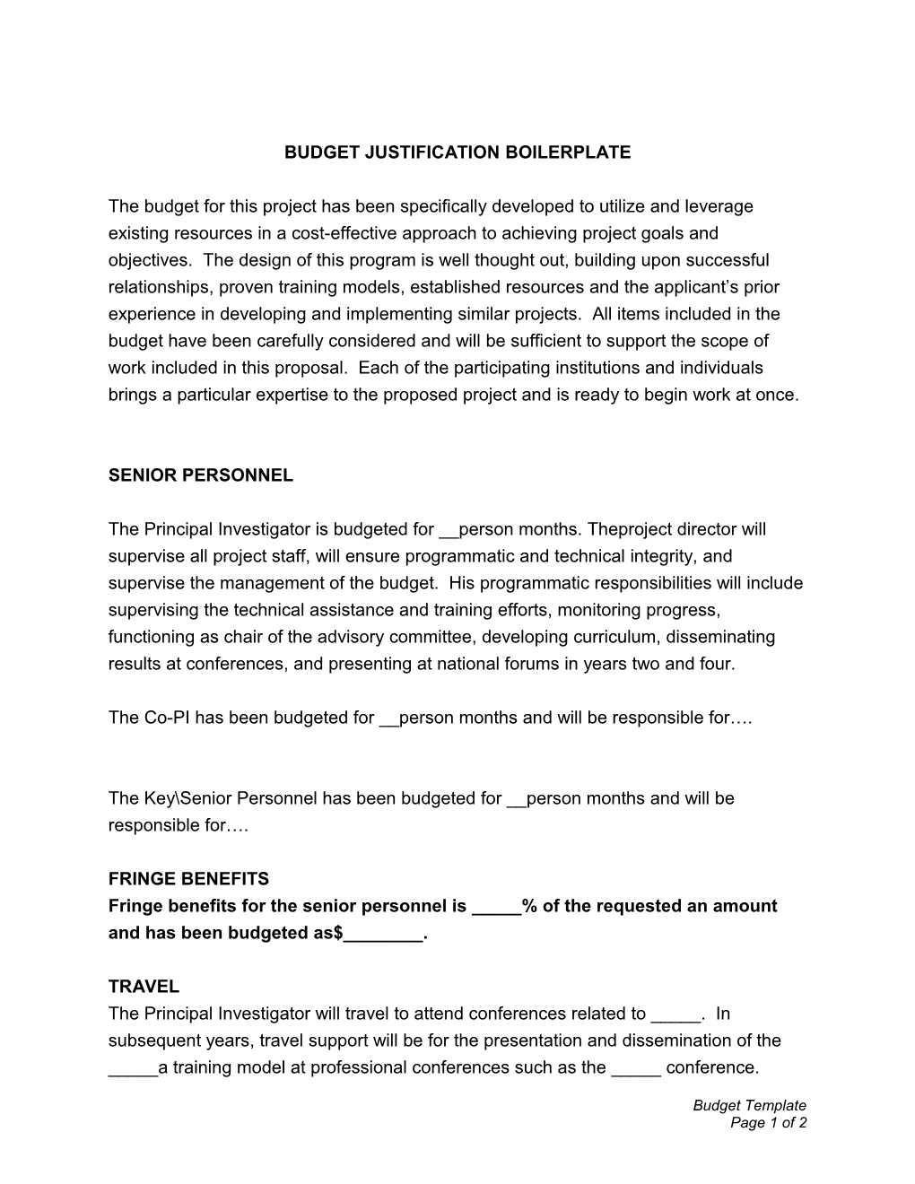 Budget Justification Boilerplate