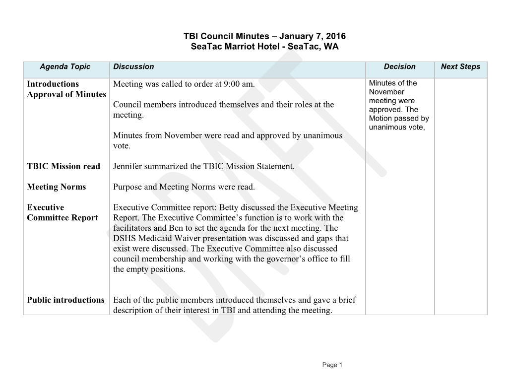 TBI Council Minutes January 7, 2016