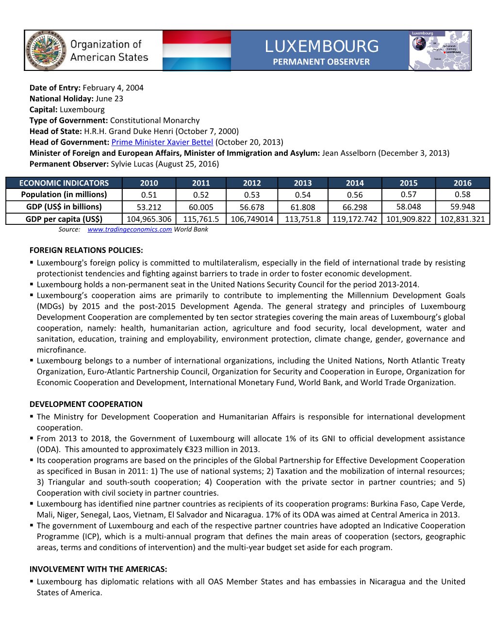 Luxembourg: Permanent Observer Country